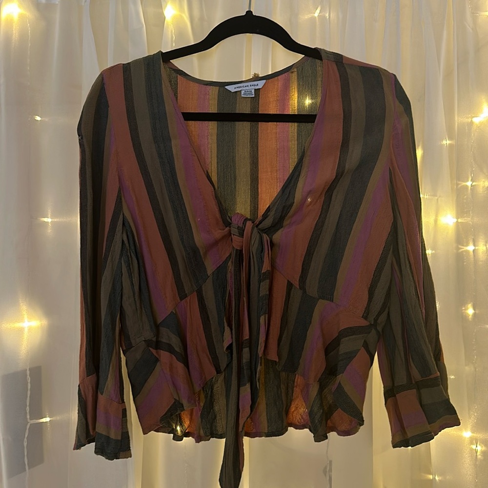 Striped tie front top